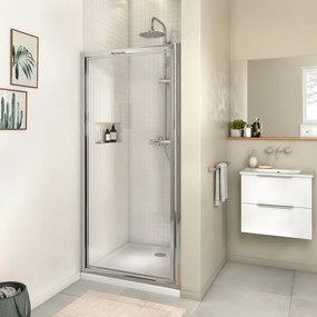 Box doccia con ingresso frontale saloon L 80 x H 185 cm, in vetro trasparente SP. 4 mm, profilo cromato Essential
