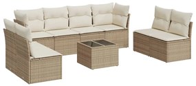 Set divano da giardino 9 pz con cuscini beige in polyrattan