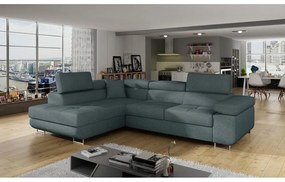 Divano angolare blu allungabile/con contenitore (con penisola a sinistra/a L) Anton – ELTAP