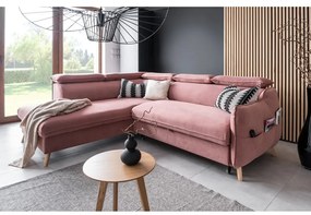 Divano letto angolare in velluto rosa chiaro (angolo sinistro) Sweet Harmony - Miuform