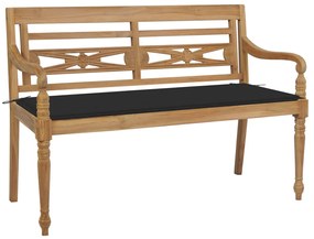 Panca batavia con cuscino nero 120 cm in massello di teak