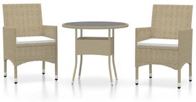 Set mobili da pranzo per giardino 3 pz in polyrattan beige