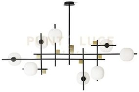 Lingotto sospensione 8 luci arrotondata opalino struttura nero part...