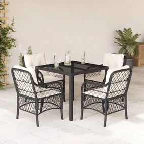 Set da pranzo da giardino 5 pz nero con cuscini in polyrattan