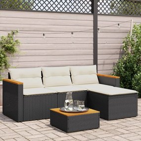 Set divani da giardino 3 pz con cuscini in polyrattan nero