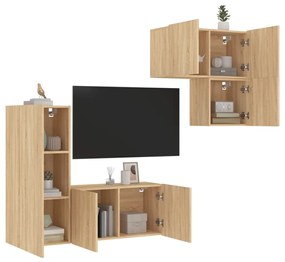 Mobili tv a muro 4pz rovere sonoma in legno multistrato