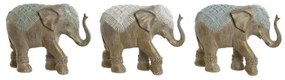 Statua Decorativa Home ESPRIT Bianco Verde Turchese Elefante Coloniale 21,5 x 8,5 x 16 cm (3 Unità)