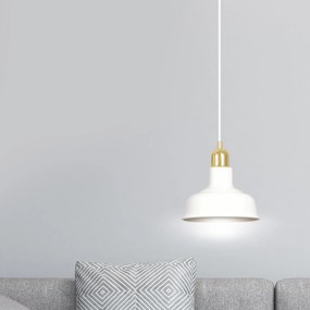 Sospensione Industrial 1 Luce Kubera In Acciaio Bianco Con Elementi In Oro