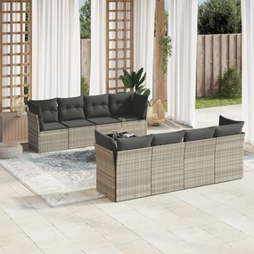 Set divano da giardino 9pz con cuscini grigio chiaro polyrattan