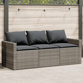 Divano da giardino con cuscini 3 posti grigio in polyrattan