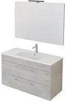 Mobile Bagno Sospeso 100 cm Lavabo e Specchio Bonussi Tucano Cemento Effetto Legno