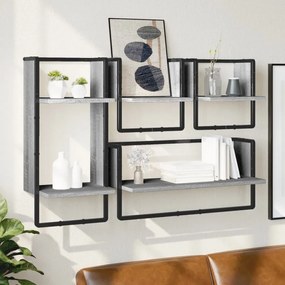 Set Mensole Parete Con Aste 4pz Grigio Sonoma Legno Multistrato /