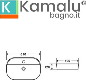 Lavabo bagno da appoggio design ovale ceramica bianca | K-LITOS-610 - KAMALU
