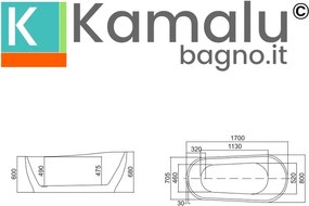 Kamalu - Vasca da bagno freestanding 170 cm acrilico bianco lucido | KAT-1700