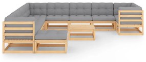 Set divani da giardino 12 pz con cuscini legno massello di pino