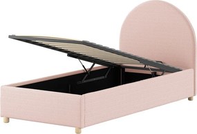 Letto singolo imbottito rosa con contenitore con rete inclusa 90x200 cm Moon – Vipack