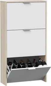 Scarpiera 3 Ante Doppio Scomparto 60x22x113 Cm Salvaspazio 18 Paia Bianco Lucido Rovere