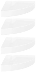 Scaffali angolari a parete 4 pz bianco lucido 25x25x3,8 cm mdf