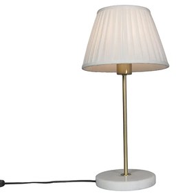 Lampada da tavolo retrò in ottone con paralume plissé bianco 25 cm - Kaso