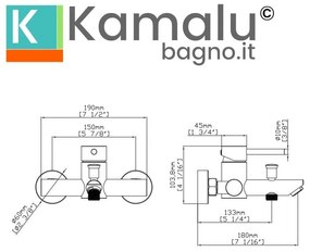 Kamalu - miscelatore vasca da incasso con flessibile e doccino finitura oro rosa | kam-arte oro rosa