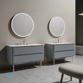 Mobile Bagno A Terra "Gorgeous" Da 120 Cm Composto Da Due Cassetti Lavabo E Specchio Finitura Grigio