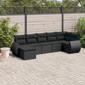 Set divani da giardino con cuscini 7pz nero polyrattan