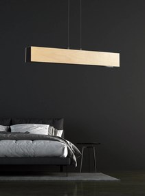 Lampadario 3 Luci Carlo In Acciaio Nero Corpo Rettangolare E Legno Naturale