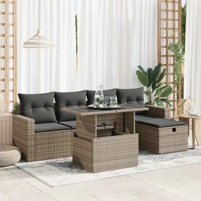 Set divano da giardino 6 pz con cuscini grigio in polyrattan