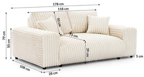 Divano color crema con rivestimento in velluto a coste 178 cm Justin – Ropez