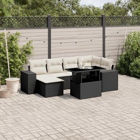 Set divani da giardino con cuscini 7pz nero polyrattan