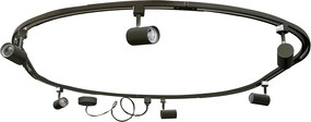 Sistema di illuminazione a binario moderno con 6 faretti neri, monofase, ovale 100 cm - Iconic Jeana