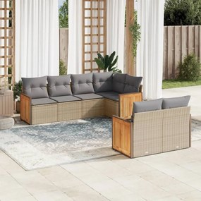 Set divani da giardino 7 pz con cuscini beige in polyrattan