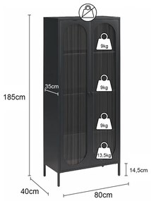 Vetrina in metallo nero 80x186x40 cm Luna - Støraa