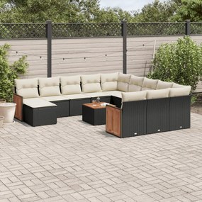 Set Divani da Giardino 13pz con Cuscini Nero in Polyrattan