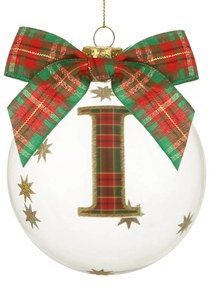 Pallina Natale con lettera I 10 cm tartan