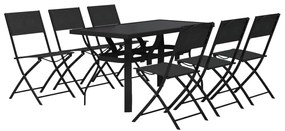 Set da pranzo per giardino 7 pz grigio e nero