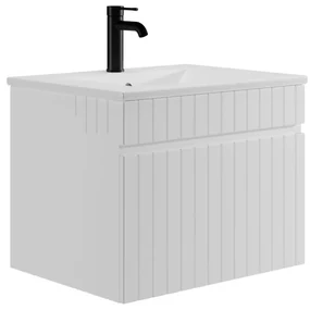 Mobile sotto lavabo sospeso scanalato con lavabo a incasso 60 cm Bianco - SATARA