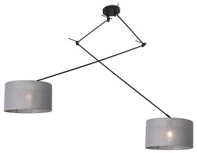 Lampada a sospensione nera con paralume 35 cm grigio regolabile 2 luci - Blitz