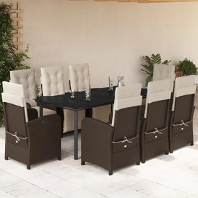 Set da pranzo da giardino 9pz con cuscini marrone in polyrattan