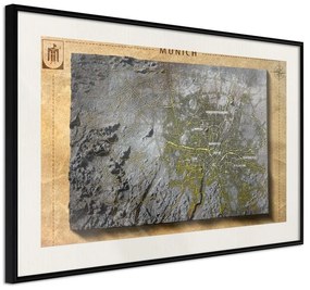 Poster  Raised Relief Map: Munich  Cornice Quadri Cornice nera con pass-partout, Larghezza x Altezza Home decor 90x60