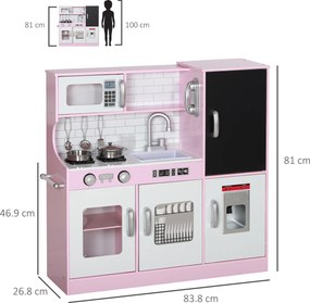 Cucina Giocattolo per Bambini 3-8 Anni con Fornelli Microonde Lavandino in Legno Rosa...