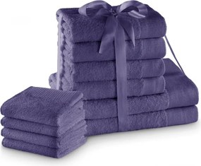 Set di asciugamani per viso e corpo tipo terry viola in cotone 10 pz Amari – Restilo