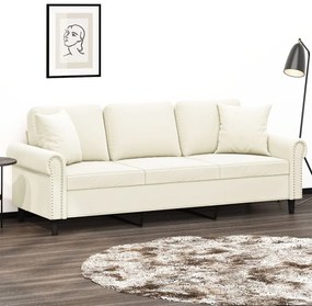 Divano A 3 Posti Con Cuscini Crema 180 Cm İn Velluto /
