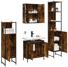Set mobili da bagno 4 pz rovere fumo in legno multistrato