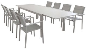 DEXTER - set tavolo da giardino allungabile 200/300x100 compreso di 8 poltrone in alluminio