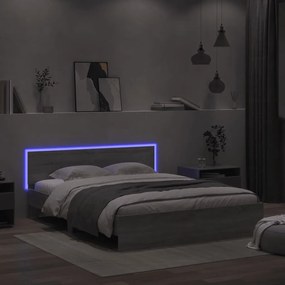 Giroletto con testiera e led grigio sonoma 160x200 cm
