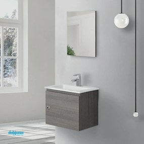 Mobile Bagno Sospeso "Si 50" Da 50 Cm Composto Da Un'Anta Lavabo E Specchio Finitura Rovere Scuro