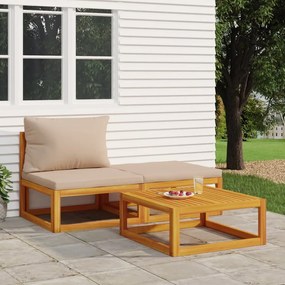 Set mobili da giardino 3pz con cuscini legno massello di acacia