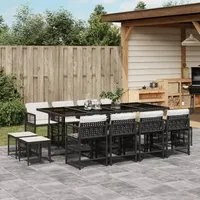 Set da Pranzo da Giardino 13pz con Cuscini Nero in Polyrattan 3211698