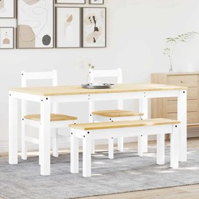 Set Da Pranzo 4 Pz Panama Bianco İn Legno Massello Di Pino /